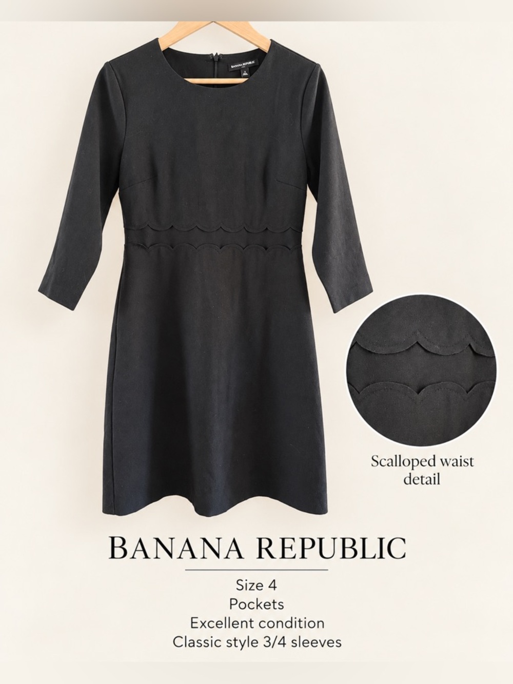 Banana Republic Black Scalloped Waist Dress Size 4